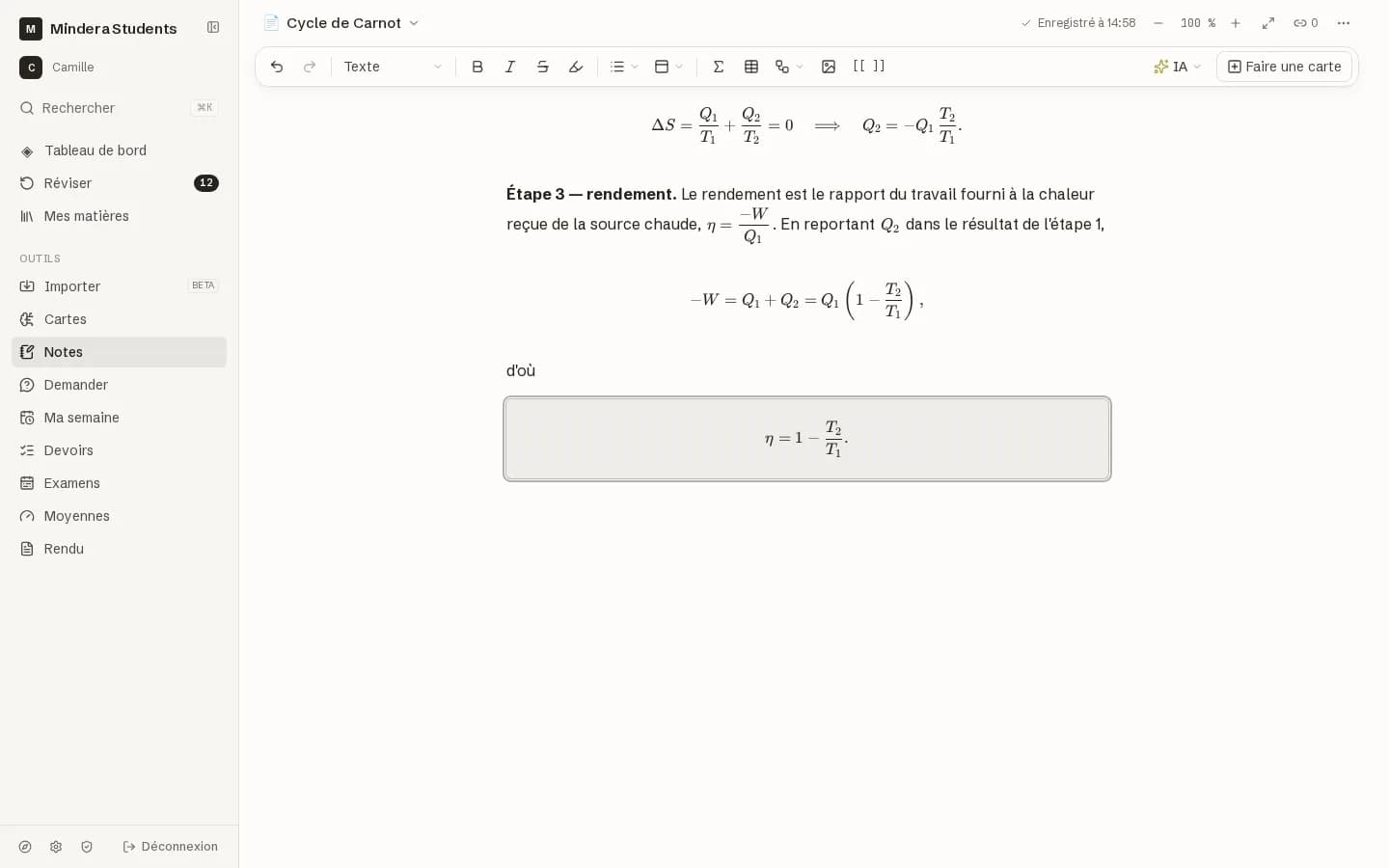 Mindera écrit une démonstration dans une note